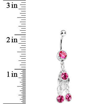 Pink Gem Leaf Dangle Belly Ring