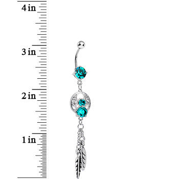 Enchanting Blue Zircon Gem Dangle Dreamcatcher Belly Ring