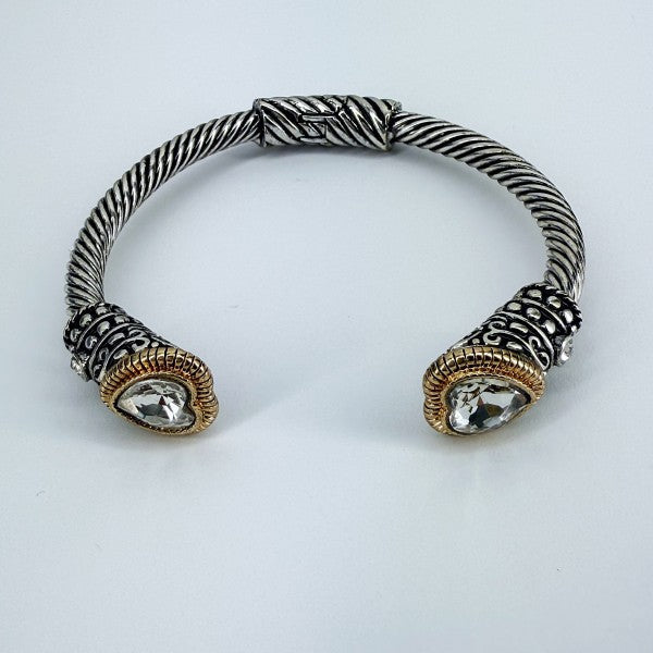 Cable Style Bangle Bracelet with Heart Rhinestone
