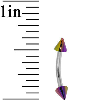16G Metallic Acrylic Rainbow Spike Curved Eyebrow Ring