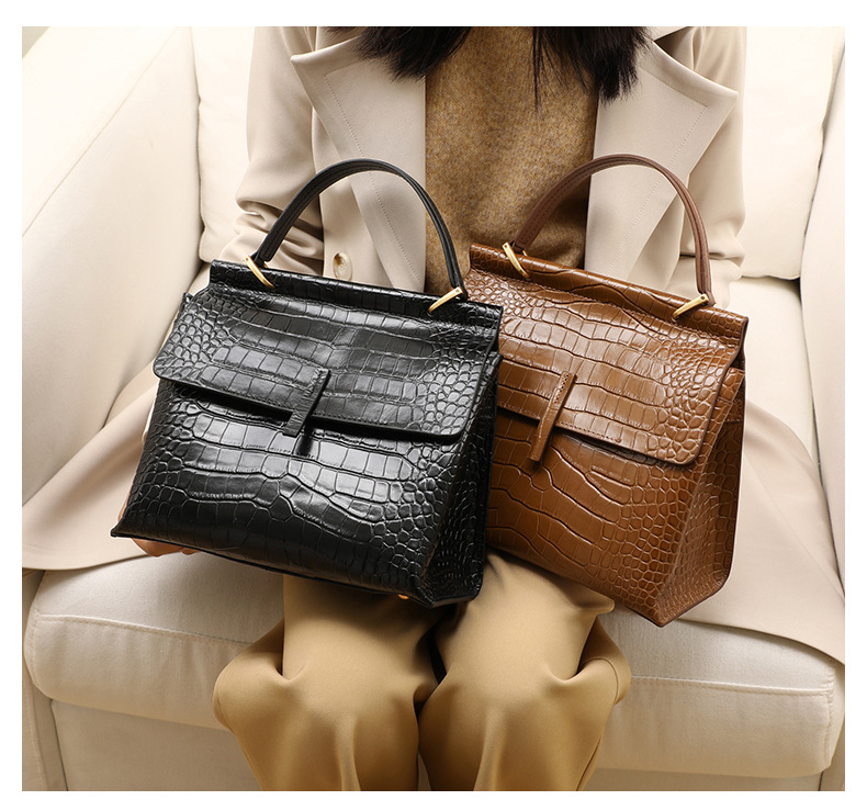 Genuine leather large capacity portable shoulder bag fashion crocodile 7387 tote crossbody