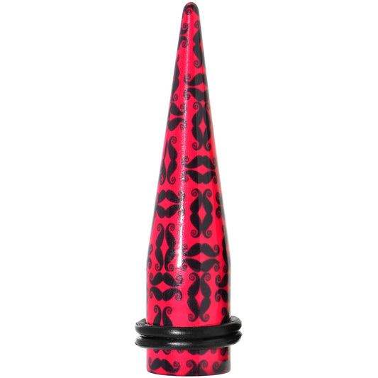 1/2 Black Mustaches Red Acrylic Taper Ear Plug