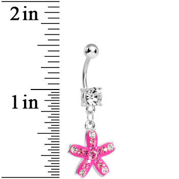 Crystalline Pink Gem Sparkling Curved Starfish Dangle Belly Ring
