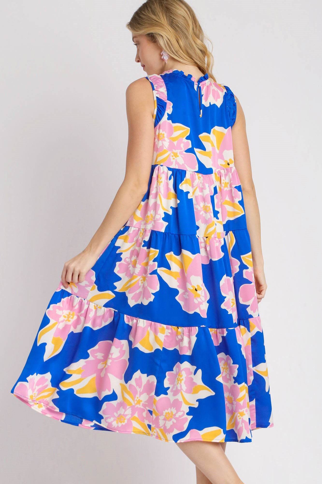 Umgee Full Size Floral Tiered Midi Tank Dress Plus Size