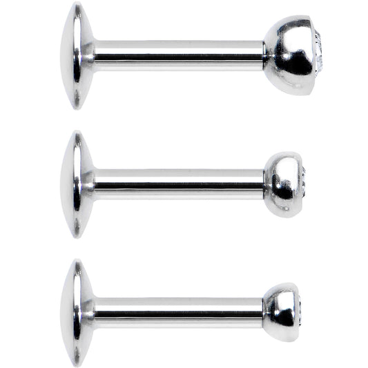 16G 1/4 Clear Gem Helix Cartilage Barbell 3 Pack Set