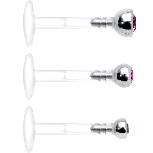 16G 5/16 Pink Gem Bioplast Triple Forward Helix Barbell 3 Pack Set