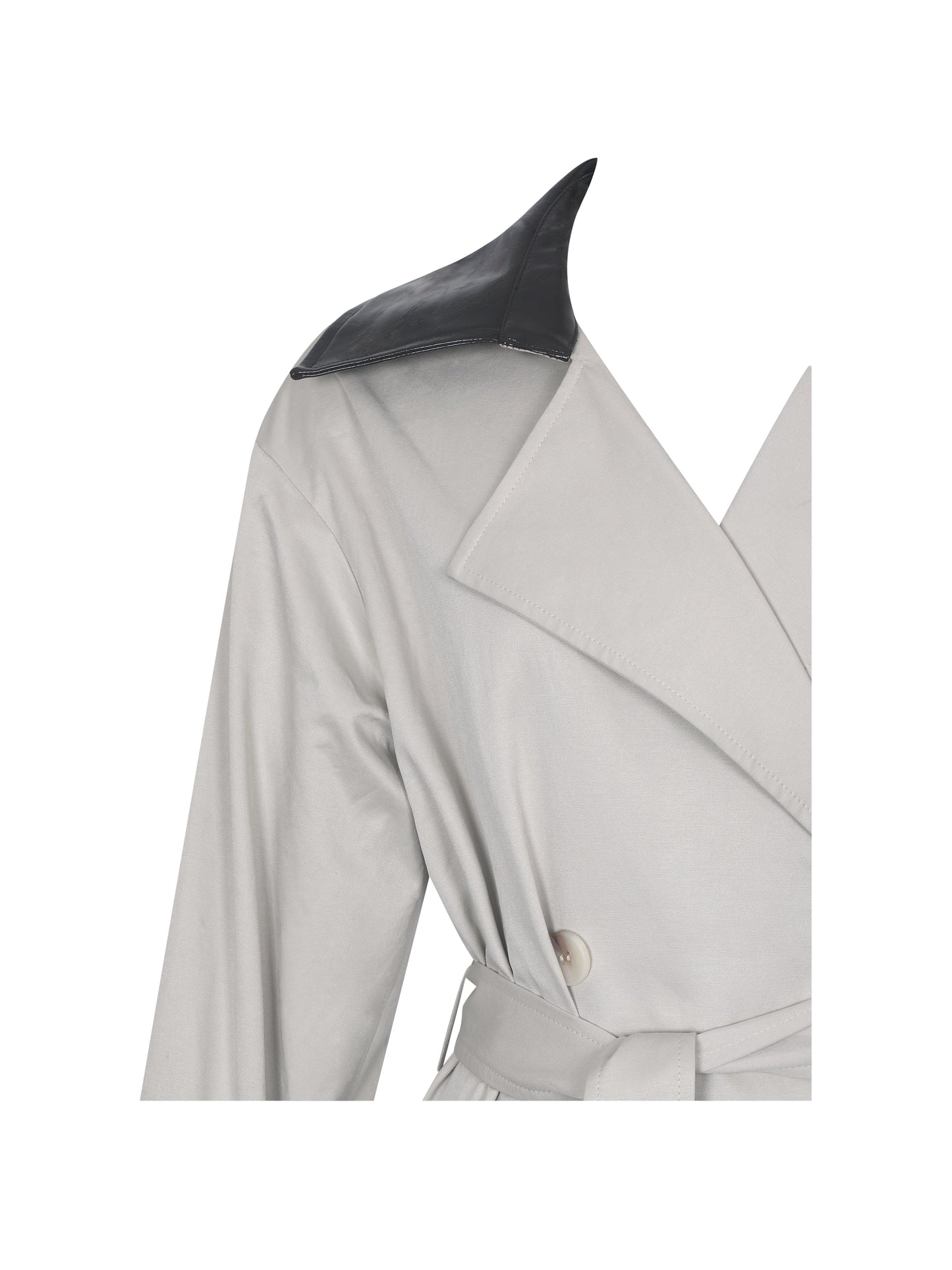Umber Oyster Double-Breasted Faux Leather Lapel Trench Coat