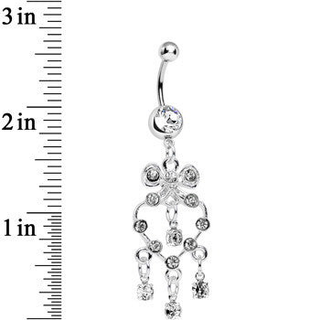 Clear Gem Bow Tie Decorative Hollow Heart Dangle Belly Ring