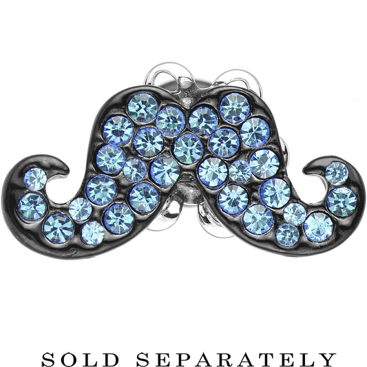 4G Aqua Gem Paved Fancy Mustache Single Flare Steel Plug