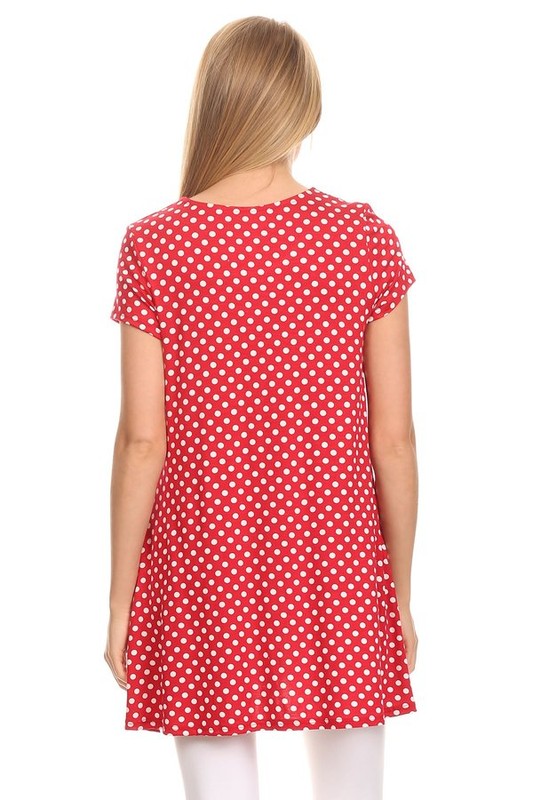 Polka dot print short sleeve relaxed fit tunic