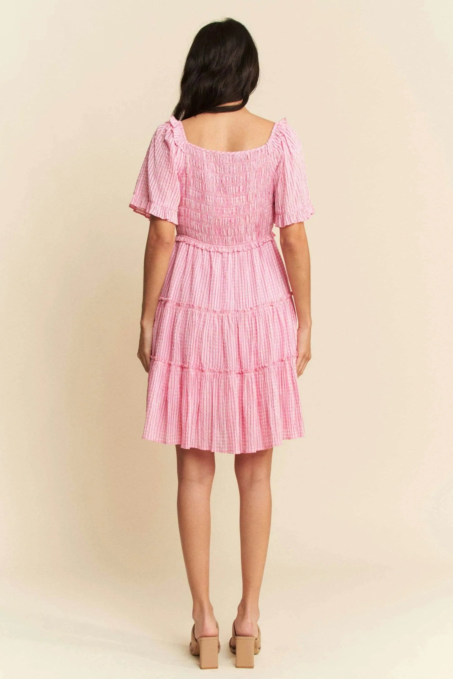 Davi & Dani Jacquard Checker Smocking Tiered Dress