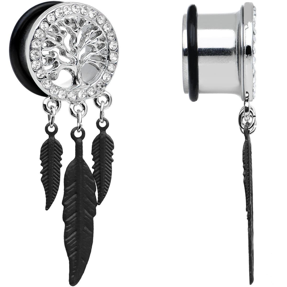 5/8 Clear Gem Steel Single Flare Tree of Life Dangle Plug Set
