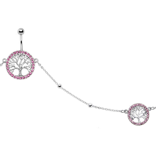 38 Pink Accent Tree of Life Charm Dangle Belly Chain