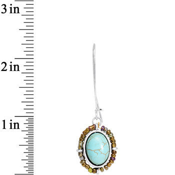 Burnished Silver Tone Tuquoise Kidney Earwire Earrings