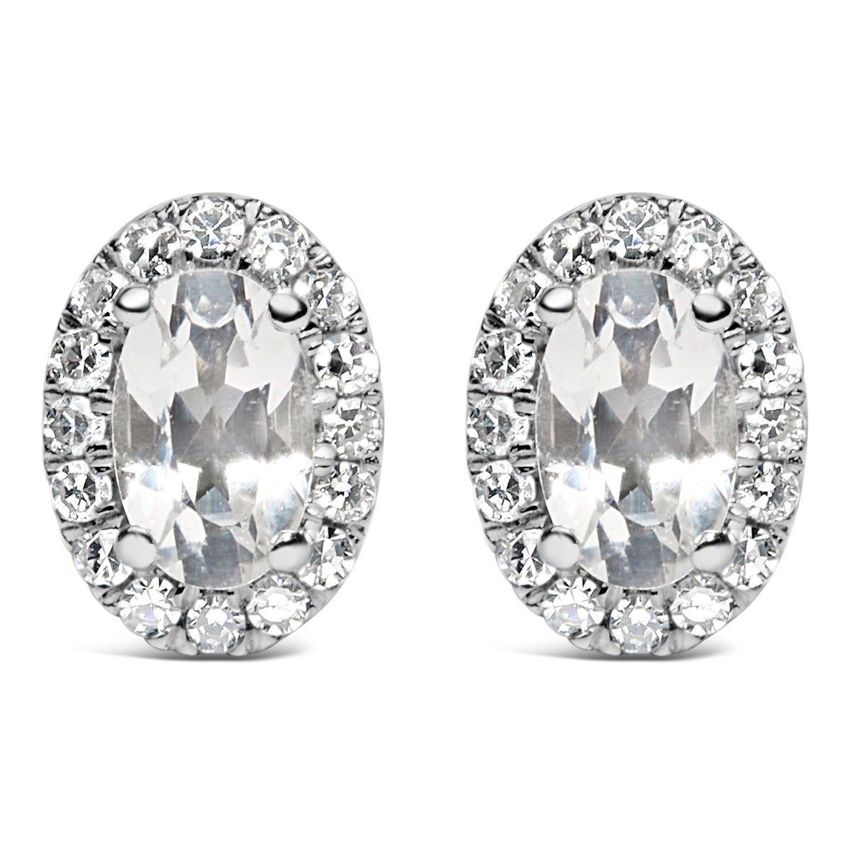 10K White Gold 5x3 MM Oval Purple Amethyst and Diamond Halo Stud Earrings (I-J Color, I1-I2 Clarity)