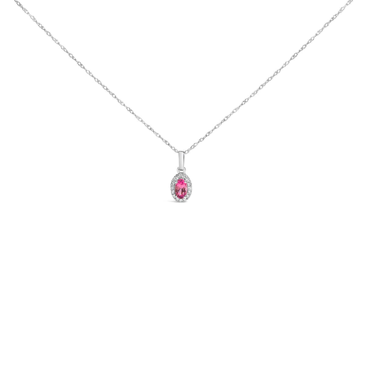 10K White Gold 5x3mm Green Emerald and Diamond Accent Halo Oval Shape 18" Pendant Necklace (I-J Color, I1-I2 Clarity)