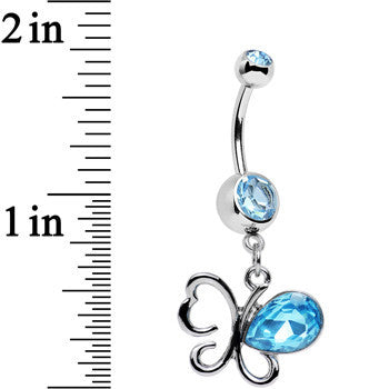 Aqua Gem There and Gone Again Bashful Butterfly Dangle Belly Ring