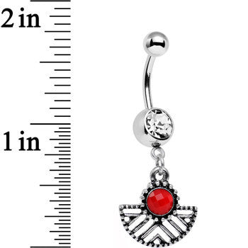 Clear Red Gem Framework Fan Dangle Belly Ring