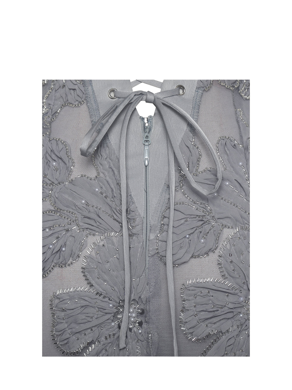 Raphaela Silver Beaded Floral Strapless Mermaid Maxi Dress