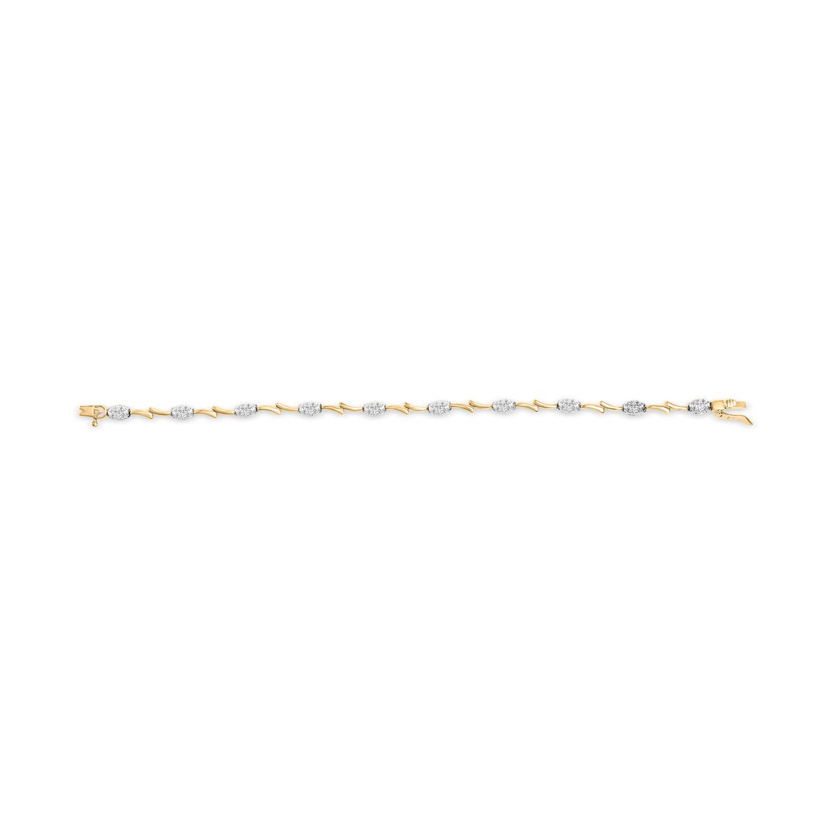 10K White and Yellow Gold 1.00 Cttw Diamond Oval Shaped Cluster Link Bracelet (I-J Color, SI2-I1 Clarity) - 7" Inches