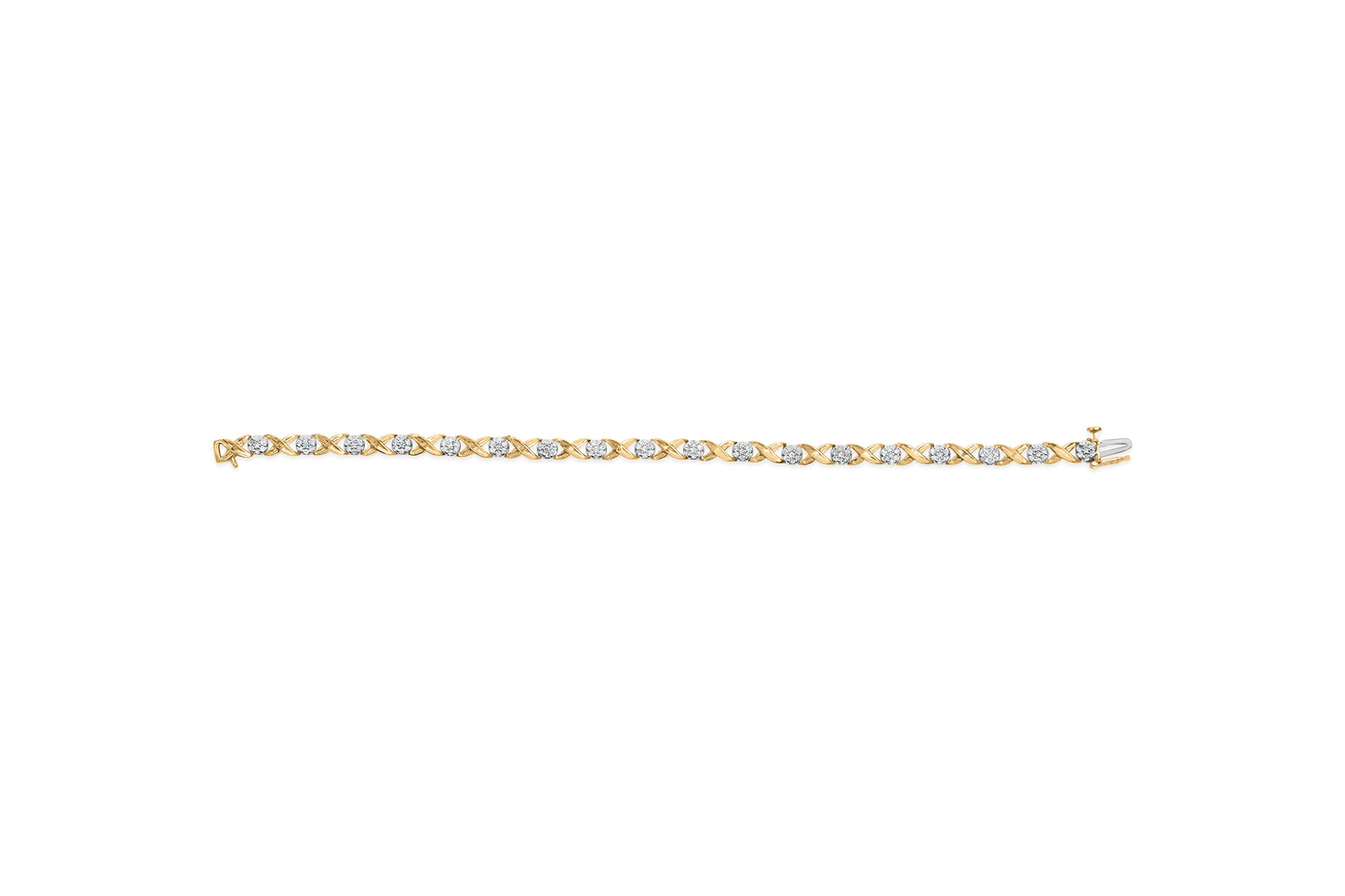 10K White Gold 1.00 Cttw Diamond Floral Cluster and X-Link 7.25" Bracelet (I-J Color, I1-I2 Clarity)