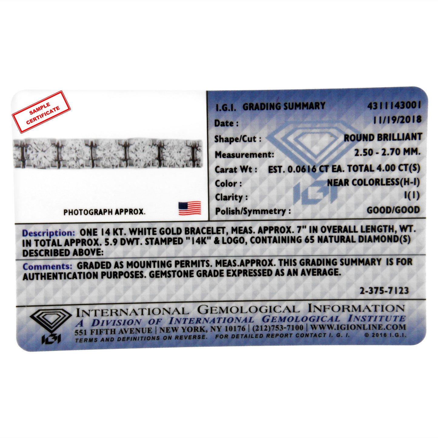 IGI Certified 4.0 Cttw Diamond 14K White Gold Classic 7†Tennis Bracelet (H-I Color, I1-I2 Clarity)