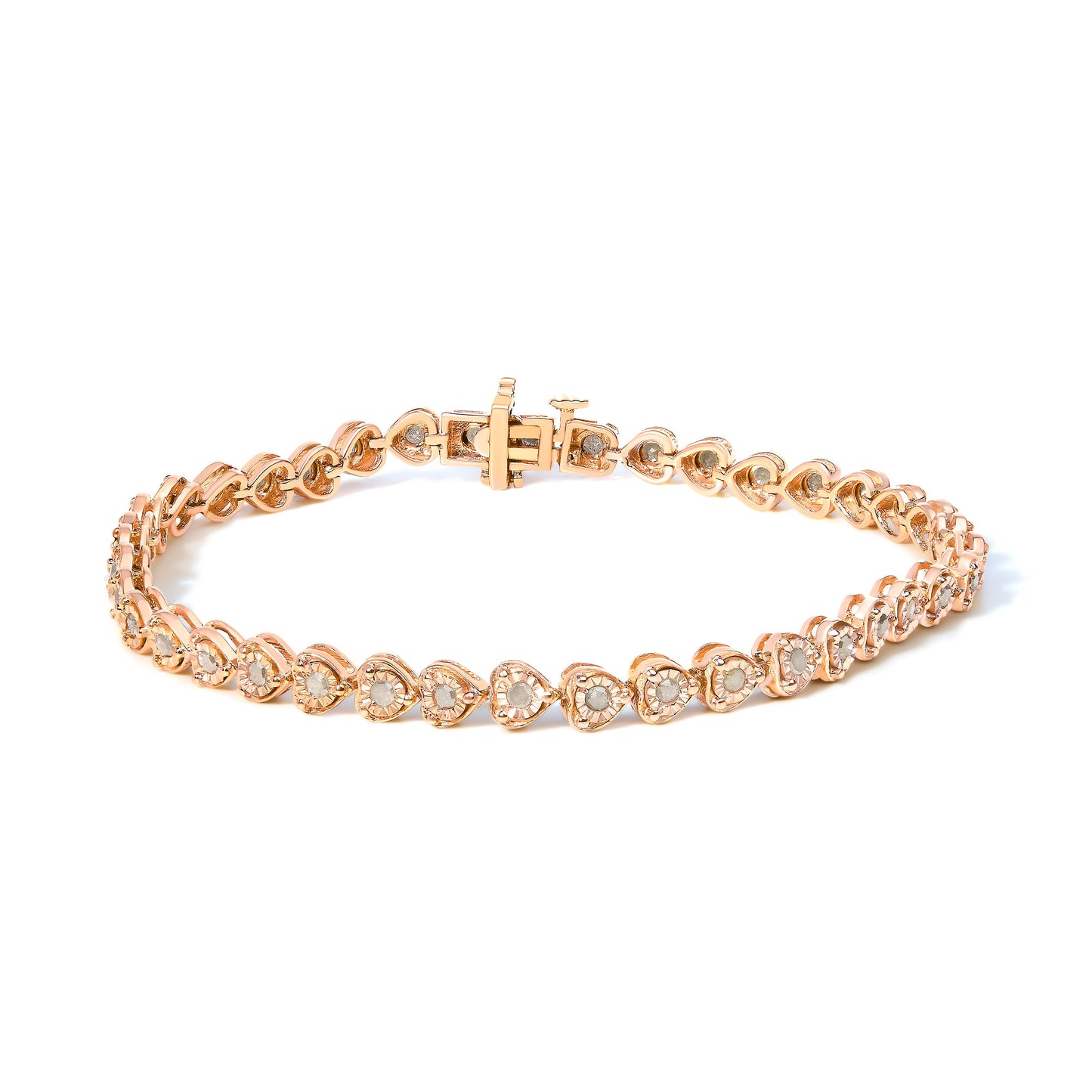 .925 Sterling Silver 1.0 Cttw Miracle Set Diamond Heart-Link 7" Tennis Bracelet (I-J Color, I2-I3 Clarity)