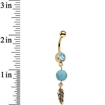 Faux Turquoise Gold Anodized Freedom Feather Dangle Belly Ring