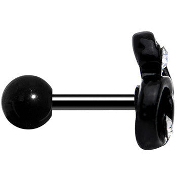 16G 1/4 Clear Gem Black Trinity Swirl Tragus Cartilage Earring