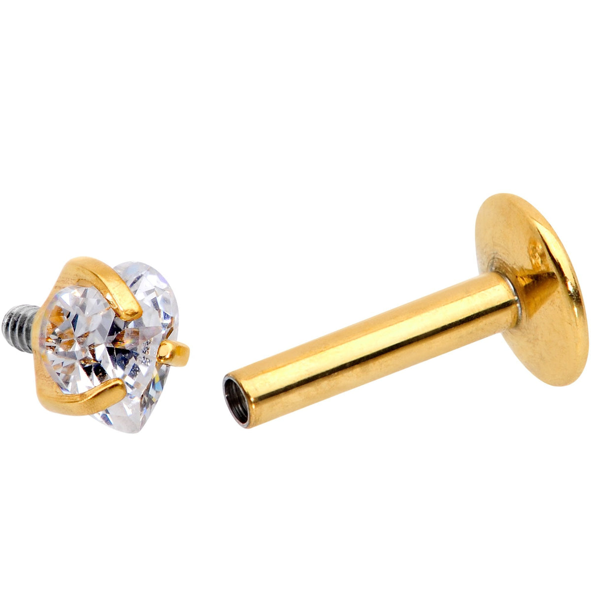 1/4 Clear Heart CZ Gold PVD Internally Threaded Labret Monroe