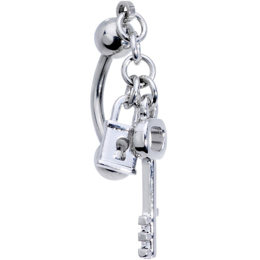 Lockdown Pad Lock and Bit Key Reversible Top Mount Dangle Belly Ring