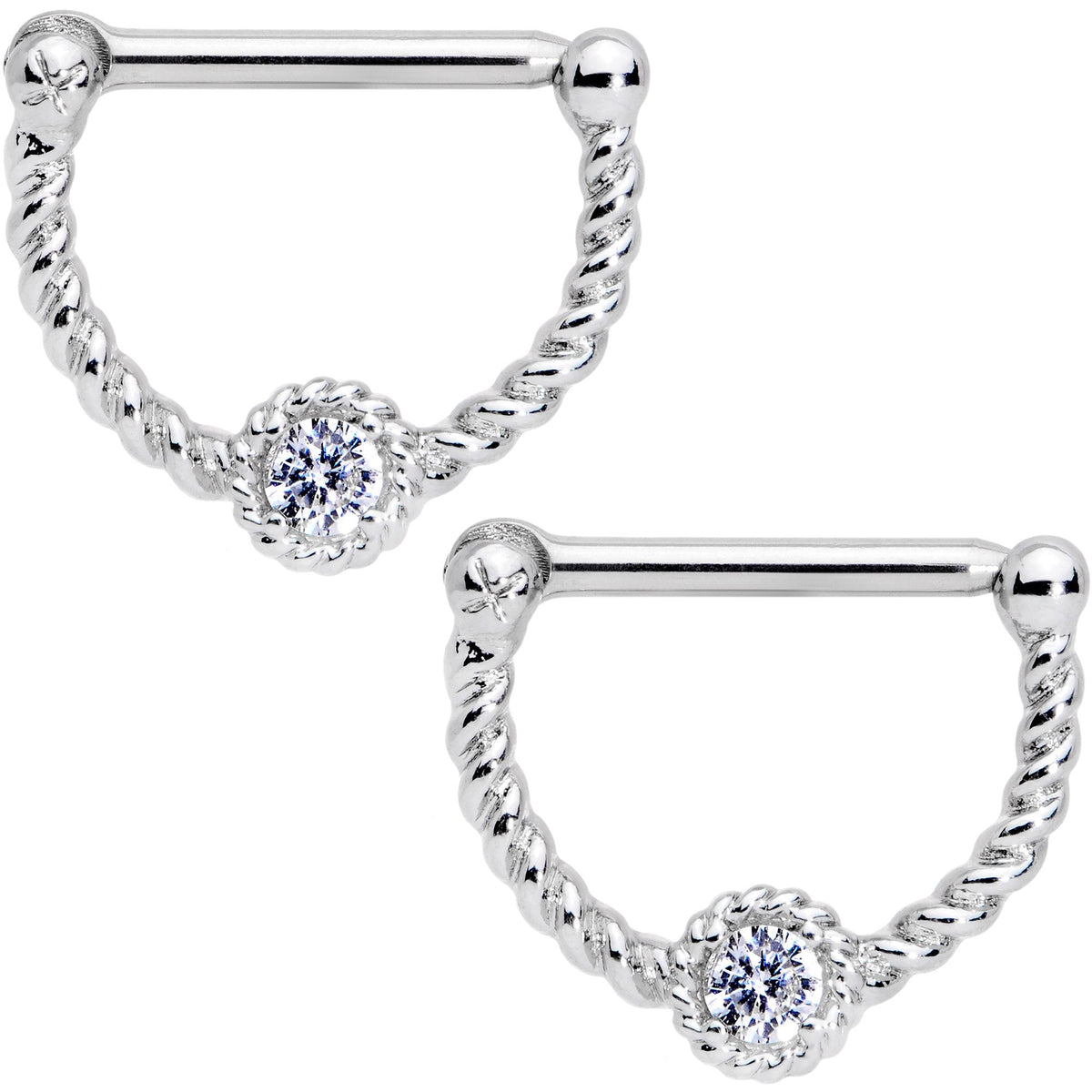 14G 1/2 Clear Gem Twisted Nipple Clicker Set