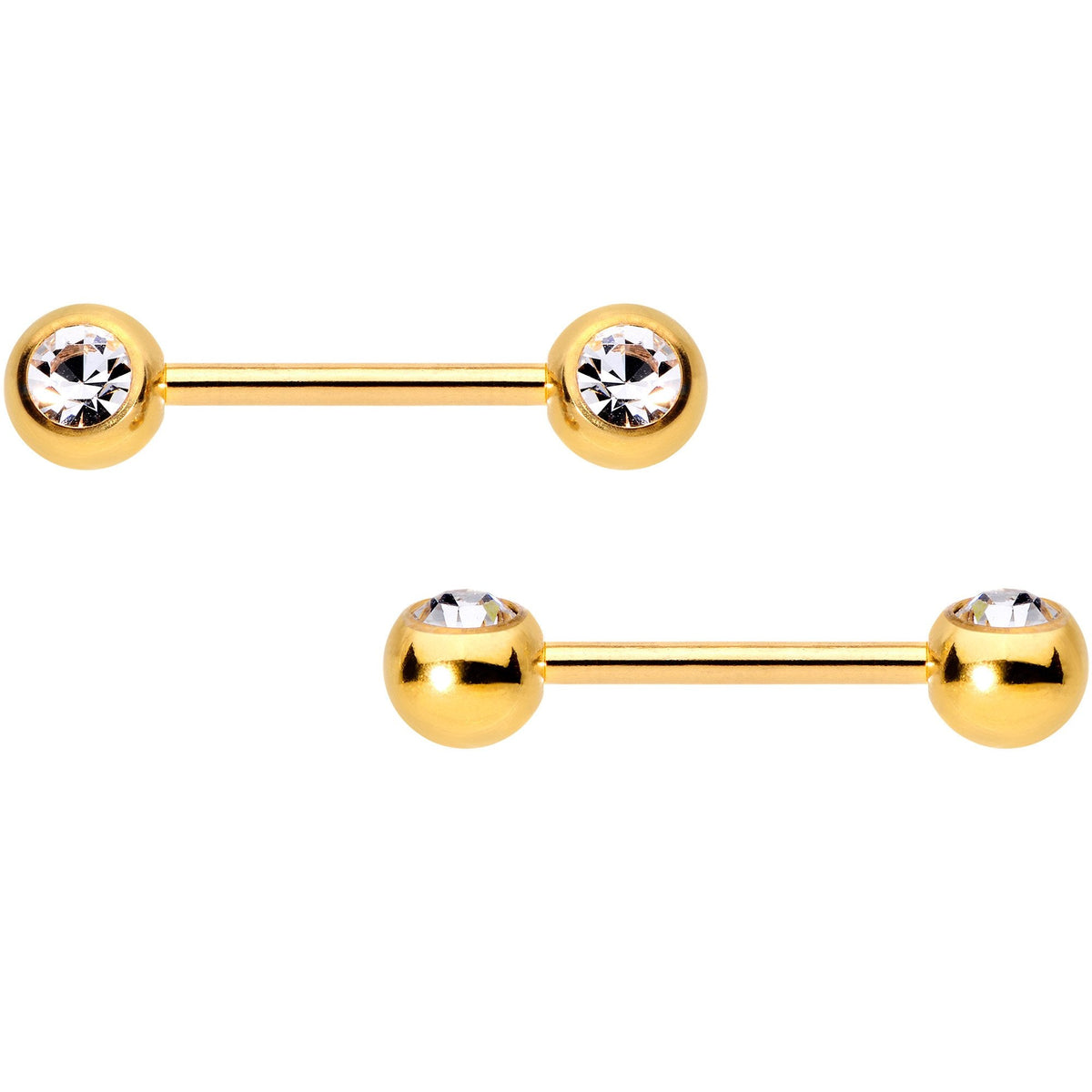 14G Clear CZ Gem Gold Tone Pineapple BCR Barbell Nipple Ring Set