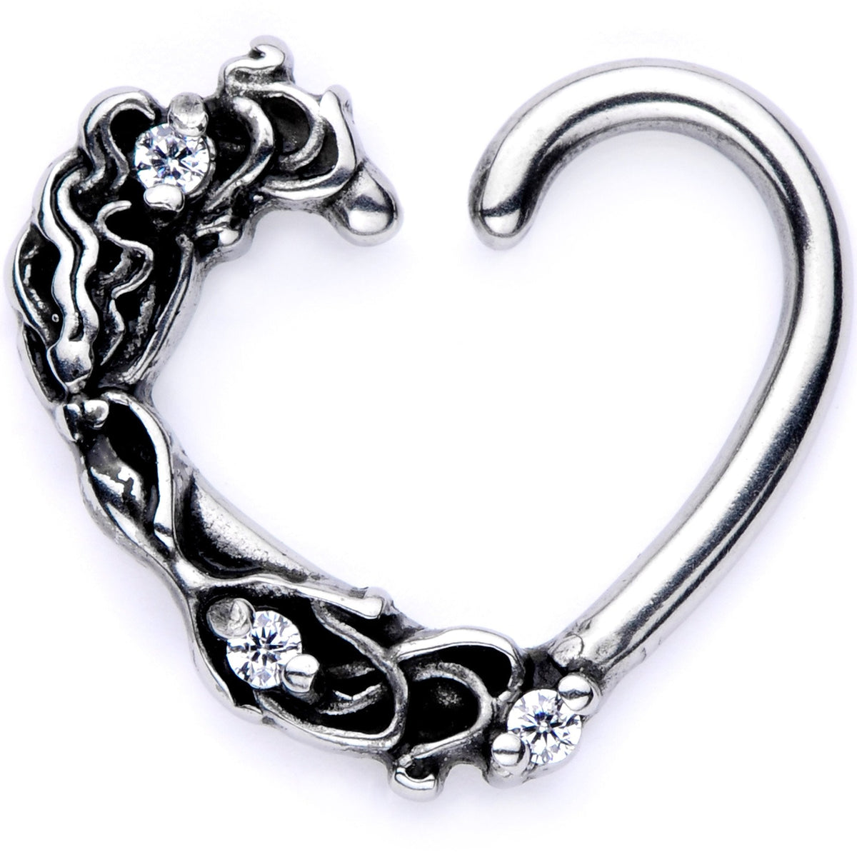 16G 3/8 Clear CZ Gem Flower Garden Right Heart Closure Ring
