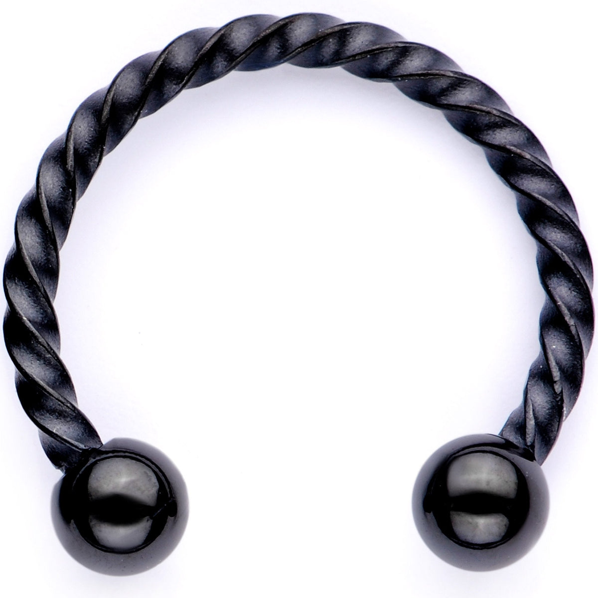 16G 3/8 White Faux Opal Black Anodized Twisted Horseshoe Closure Ring Set