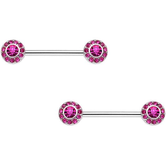 14G 5/8" Pink Gem Circular Cluster Barbell Nipple Ring Set
