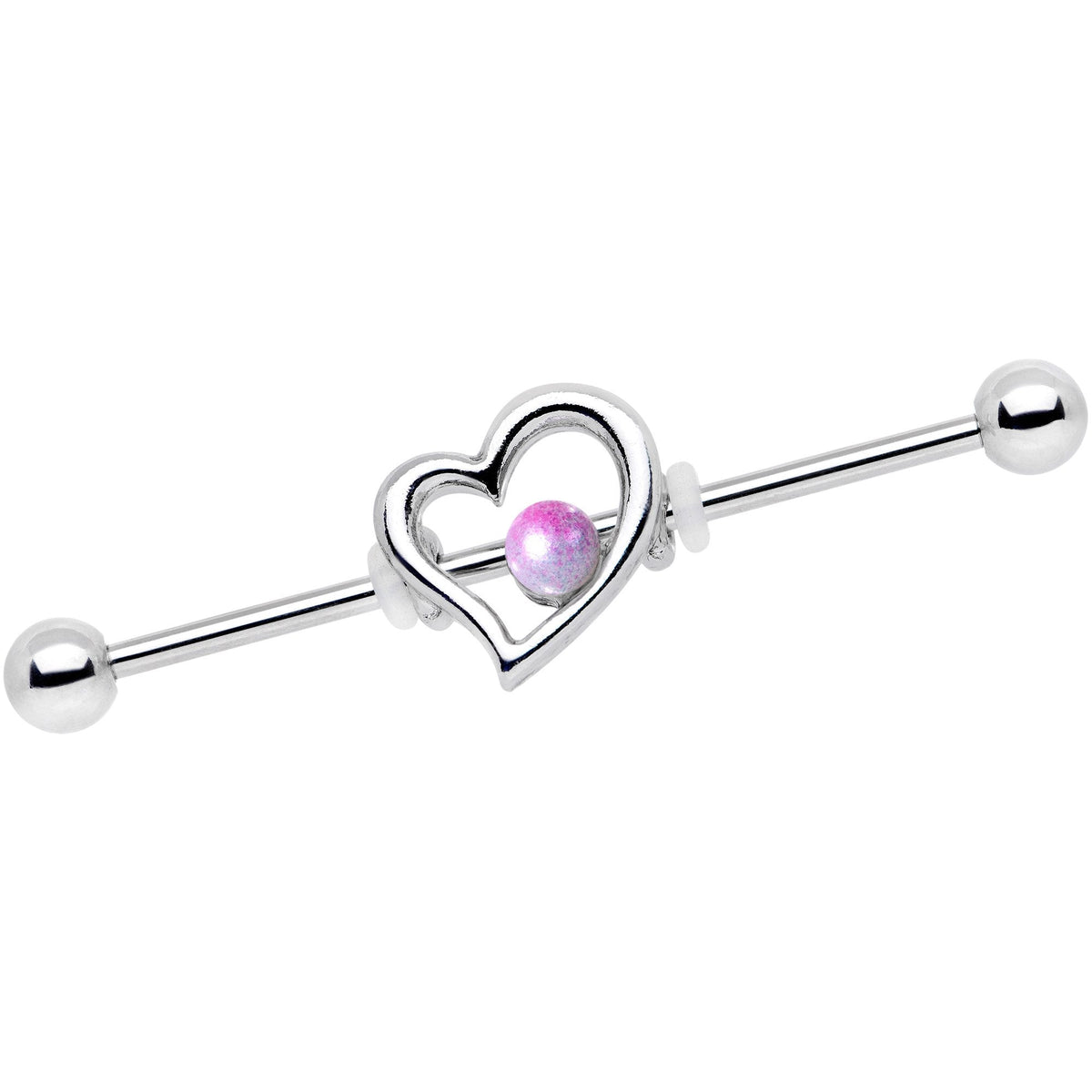 White Fade Love Heart Industrial Barbell 38mm