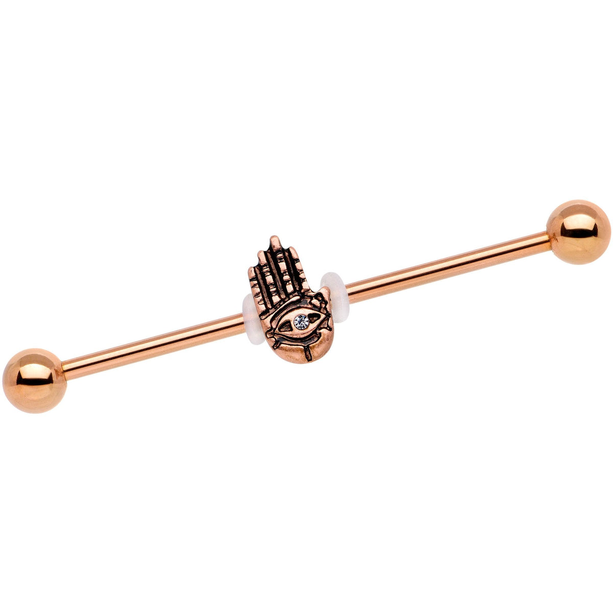 Clear Gem Rose Gold Tone Hamsa Eye Industrial Barbell 38mm