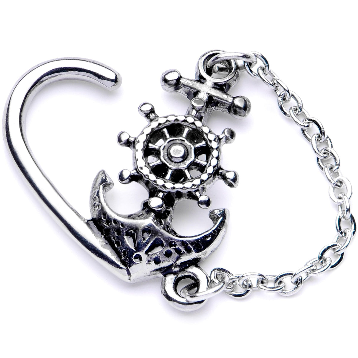 16G 3/8 Nautical Anchor Chain Dangle Left Heart Closure Ring