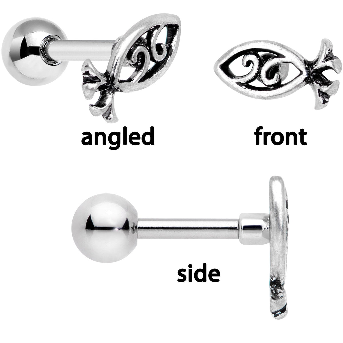 16G 1/4 Ocean Starfish Life Cartilage Tragus Earring Set of 3