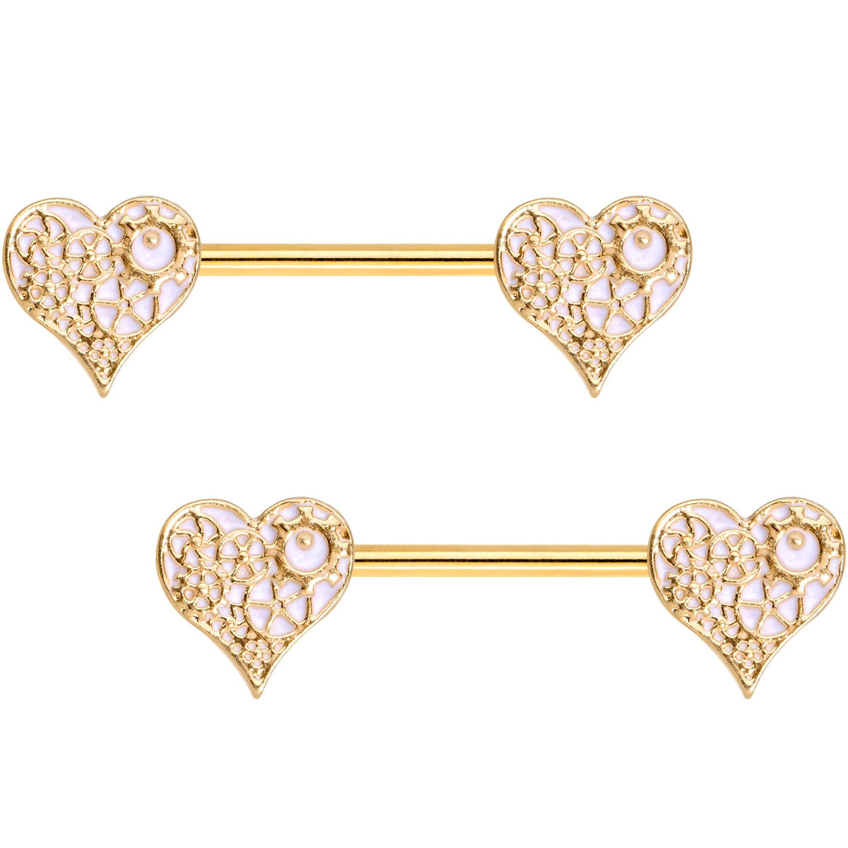 Gold Tone Anodized Steampunk Gears of Love Barbell Nipple Ring Set