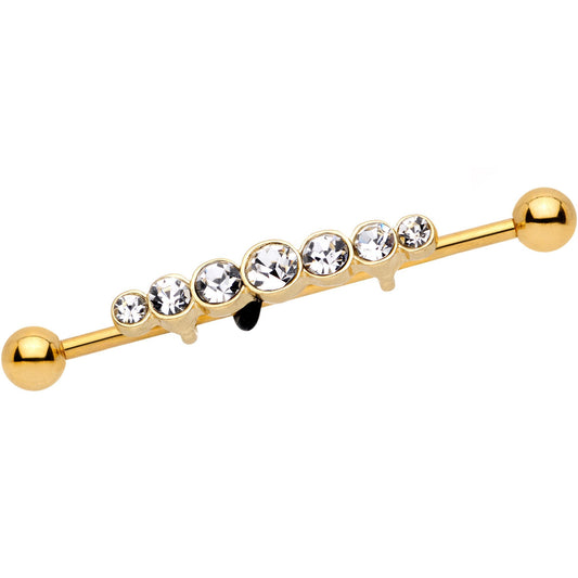 14G Clear Gem Gold IP Super Seven Industrial Barbell 38mm