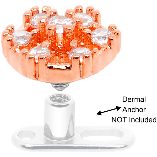 14G Clear Gem Rose Flower Tone Externally Threaded Dermal Anchor Top
