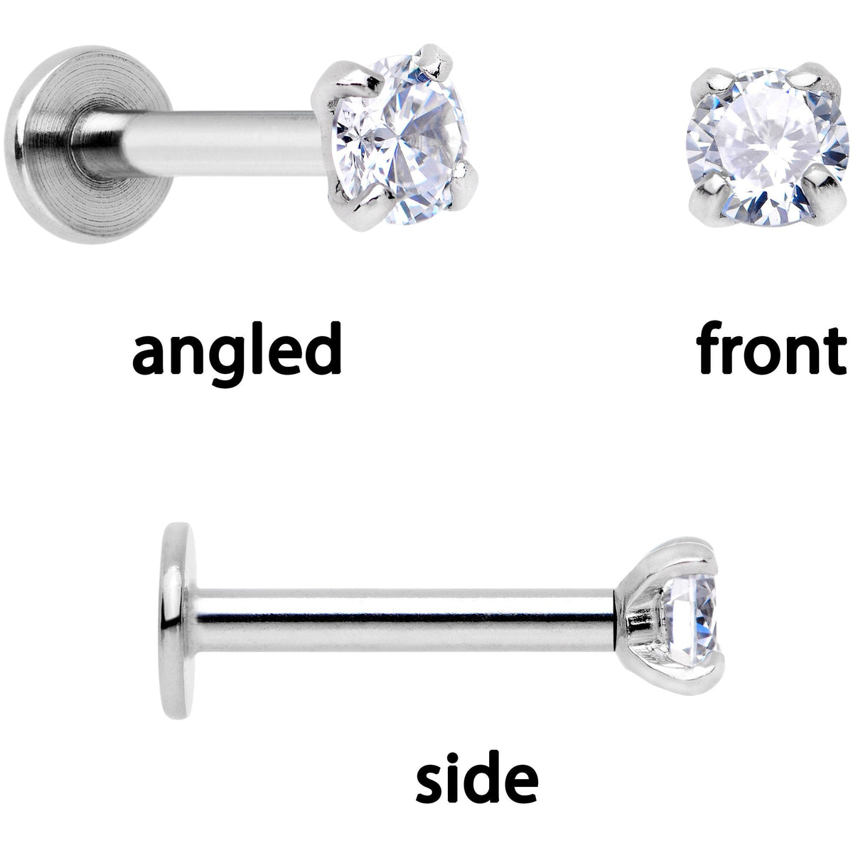 16G 1/4 Clear Gem Butterfly Cartilage Tragus Earring Set of 3