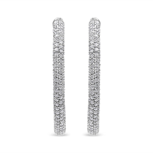 18K White Gold 2 1/3 Cttw Pave Set Diamond Semi Eternity Leverback Hoop Earrings (F-G Color, VS1-VS2 Clarity)