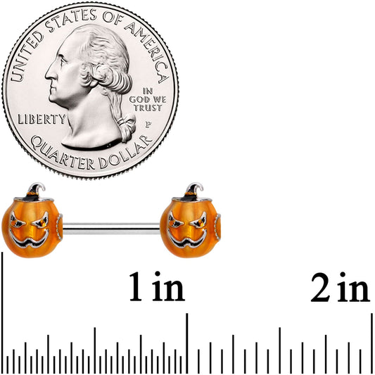 14G 9/16 Sinister Jack O Lantern Barbell Nipple Ring Set
