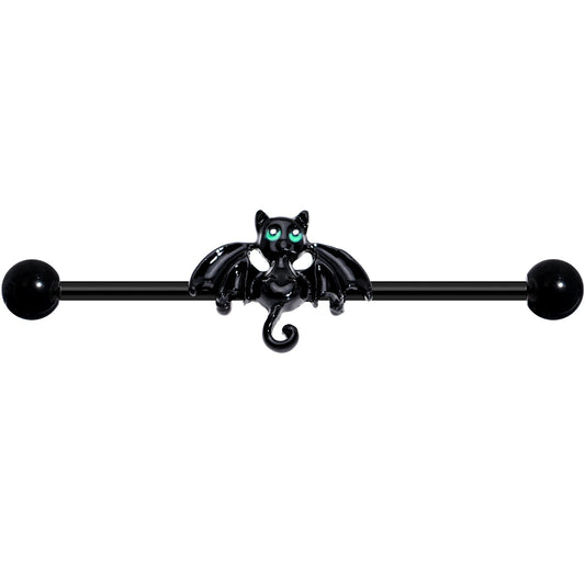 14G Black Halloween Vampire Bat Industrial Barbell 38mm