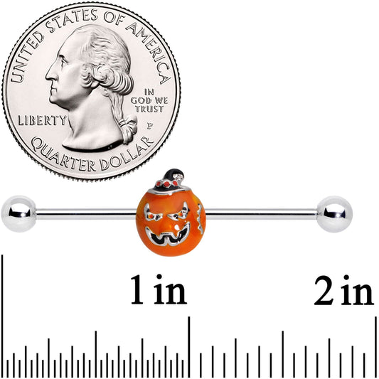 14G Sassy Halloween Jack O Lantern Industrial Barbell 38mm