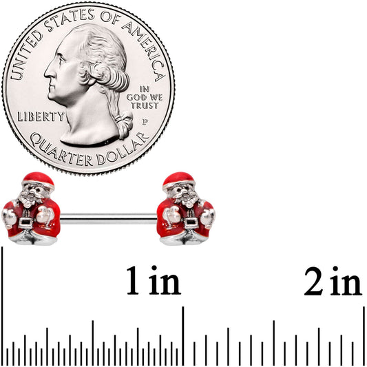 14G 9/16 Little Santa Claus Barbell Nipple Ring Set