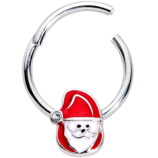16G 3/8 Clear Gem Happy Santa Hinged Segment Ring